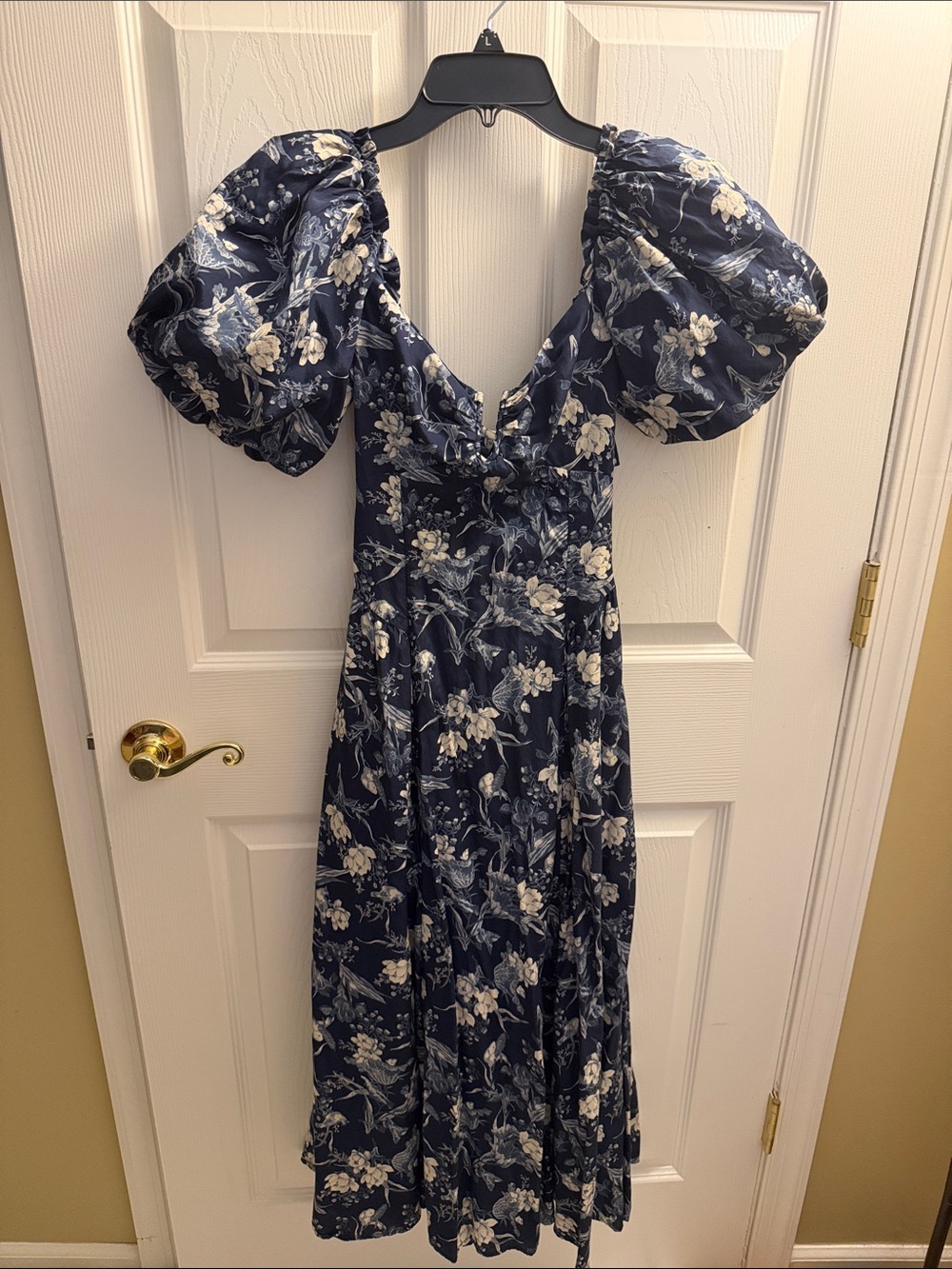 Abercrombie & Fitch Navy Floral Maxi Dress with Puff Sleeves